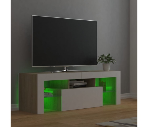 Mueble de TV con luces LED blanco y roble Sonoma 120x35x40 cm