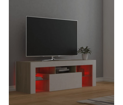 Mueble de TV con luces LED blanco y roble Sonoma 120x35x40 cm