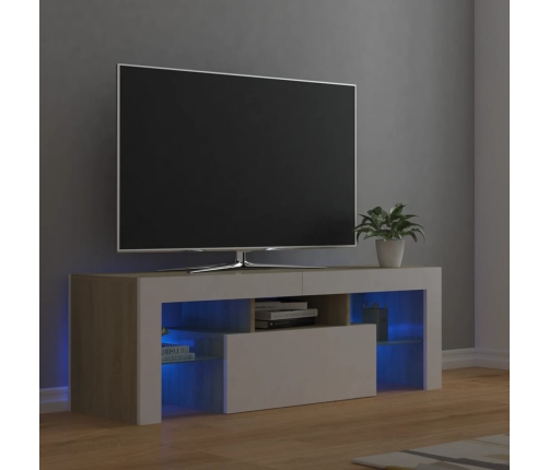 Mueble de TV con luces LED blanco y roble Sonoma 120x35x40 cm