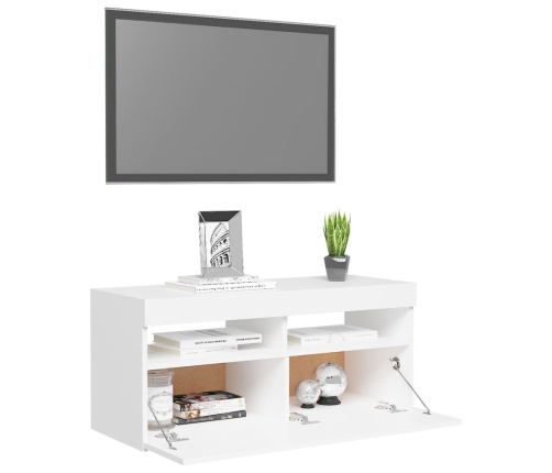 Mueble de TV con luces LED blanco 90x35x40 cm