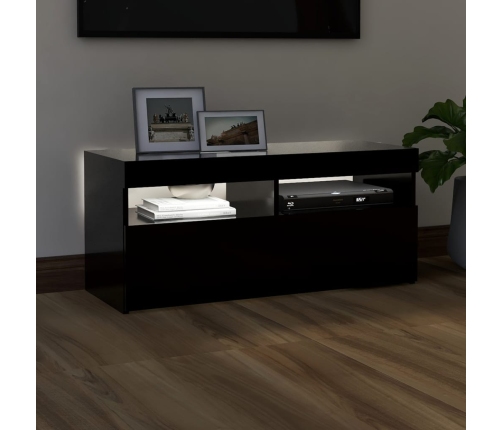 Mueble de TV con luces LED negro 90x35x40 cm