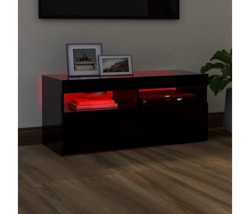 Mueble de TV con luces LED negro 90x35x40 cm