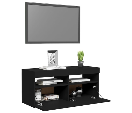 Mueble de TV con luces LED negro 90x35x40 cm