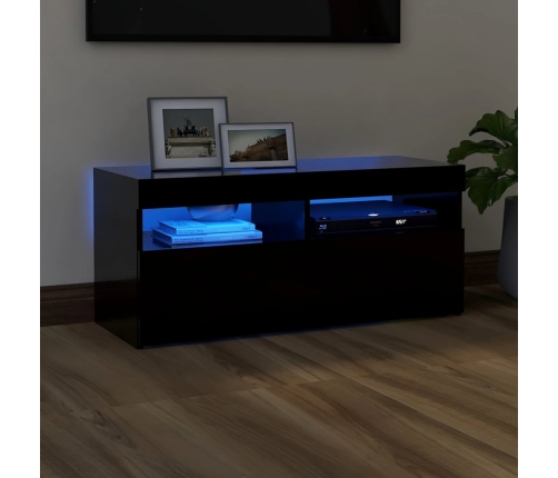 Mueble de TV con luces LED negro 90x35x40 cm