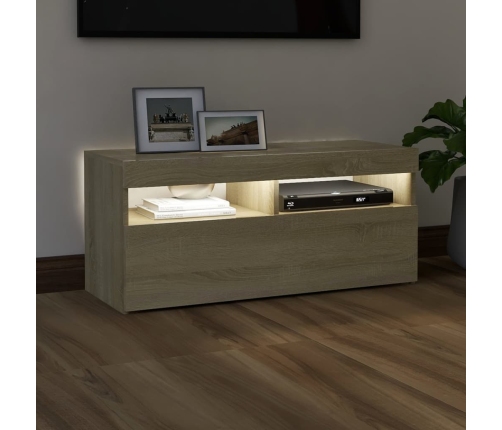 Mueble de TV con luces LED roble Sonoma 90x35x40 cm