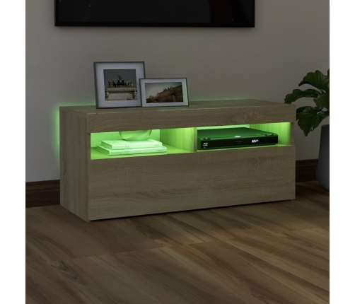 Mueble de TV con luces LED roble Sonoma 90x35x40 cm