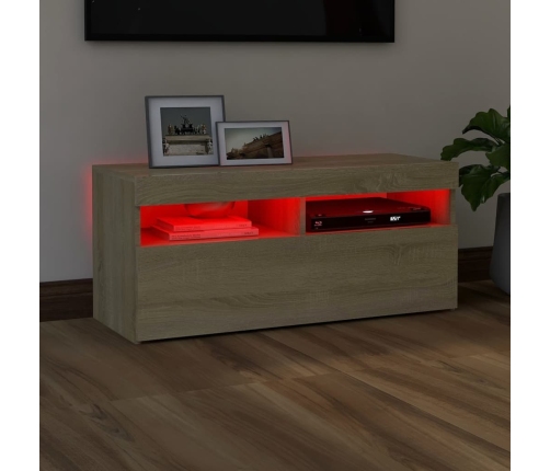 Mueble de TV con luces LED roble Sonoma 90x35x40 cm