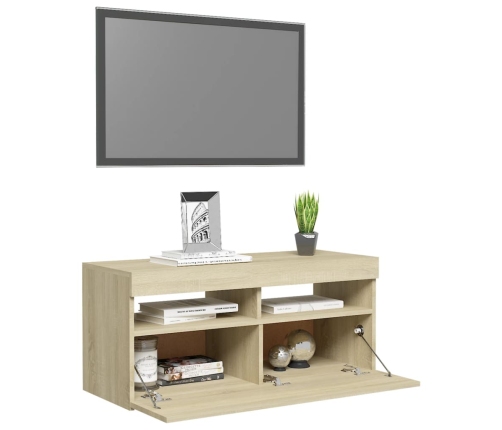 Mueble de TV con luces LED roble Sonoma 90x35x40 cm