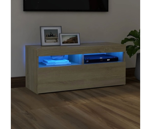 Mueble de TV con luces LED roble Sonoma 90x35x40 cm