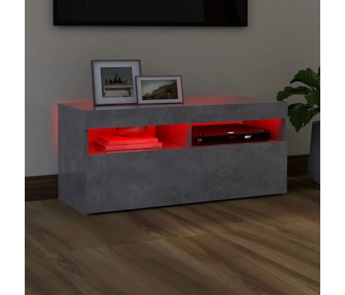 Mueble de TV con luces LED gris hormigón 90x35x40 cm