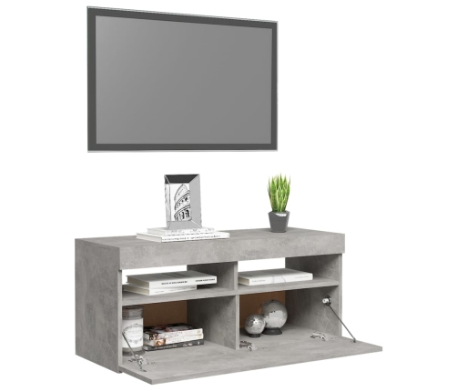 Mueble de TV con luces LED gris hormigón 90x35x40 cm