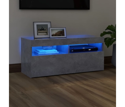 Mueble de TV con luces LED gris hormigón 90x35x40 cm