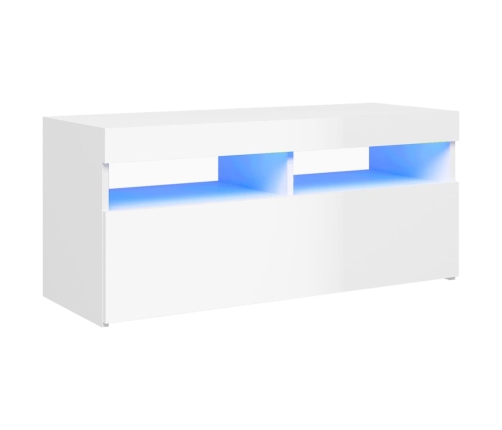 Mueble de TV con luces LED blanco brillante 90x35x40 cm