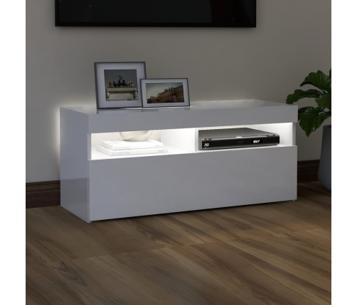 Mueble de TV con luces LED blanco brillante 90x35x40 cm