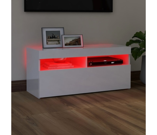 Mueble de TV con luces LED blanco brillante 90x35x40 cm