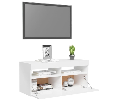 Mueble de TV con luces LED blanco brillante 90x35x40 cm