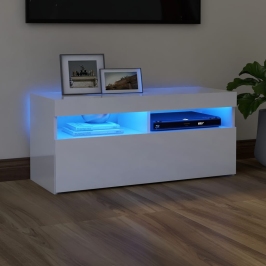 Mueble de TV con luces LED blanco brillante 90x35x40 cm