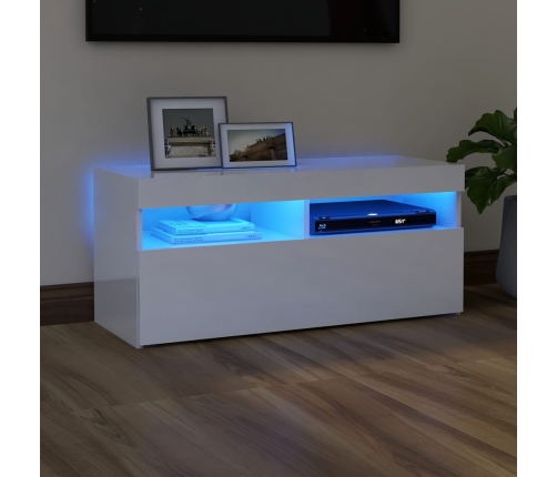 Mueble de TV con luces LED blanco brillante 90x35x40 cm