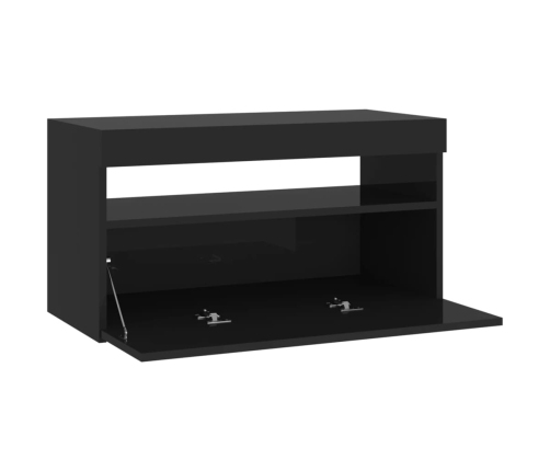 Mueble de TV con luces LED negro 75x35x40 cm