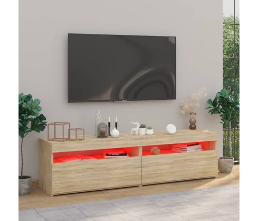 Muebles de TV con luces LED 2 unidades roble Sonoma 75x35x40 cm