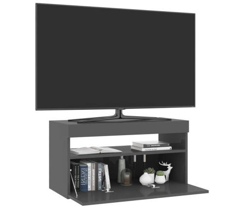 Mueble para TV con luces LED gris brillante 75x35x40 cm