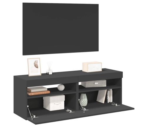 Muebles de TV con luces LED 2 uds gris 60x35x40 cm