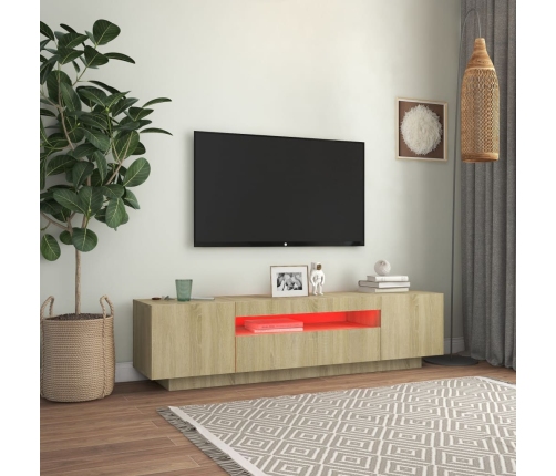 vidaXL Mueble de TV con luces LED roble Sonoma 160x35x40 cm