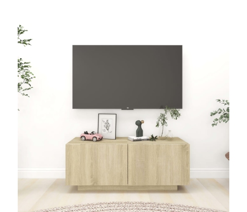 Mueble para TV madera contrachapada color roble 100x35x40 cm