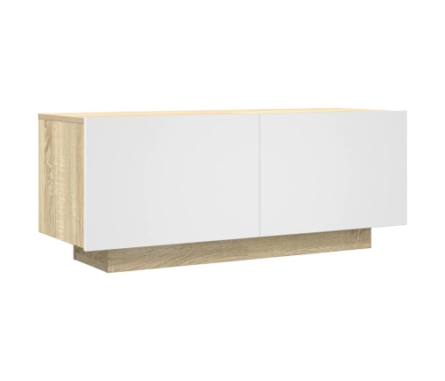 Mueble para TV contrachapada blanco y roble 100x35x40 cm