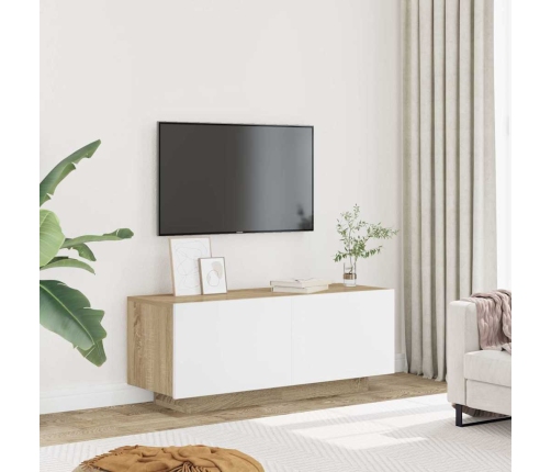 Mueble para TV contrachapada blanco y roble 100x35x40 cm