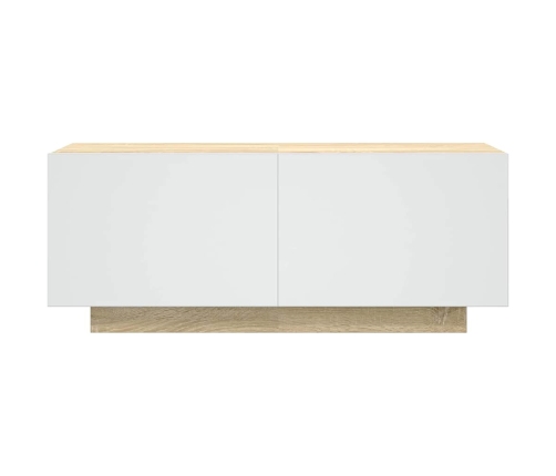 Mueble para TV contrachapada blanco y roble 100x35x40 cm