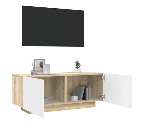 Mueble para TV contrachapada blanco y roble 100x35x40 cm