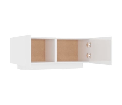 Mueble de TV madera contrachapada blanco brillo 100x35x40 cm