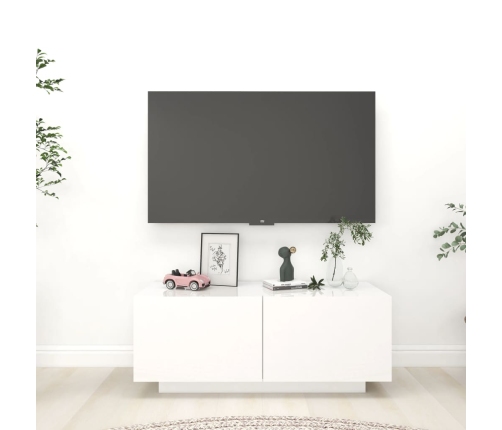 Mueble de TV madera contrachapada blanco brillo 100x35x40 cm