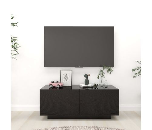 Mueble de TV madera contrachapada negro brillante 100x35x40 cm