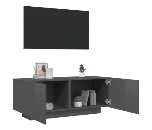 Mueble de TV madera contrachapada gris brillante 100x35x40 cm