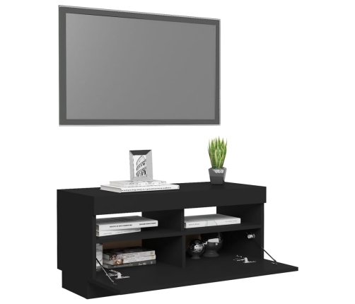 Mueble de TV con luces LED negro 80x35x40 cm