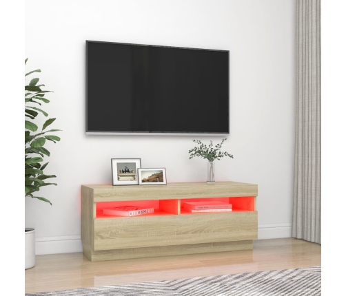 Mueble de TV con luces LED roble Sonoma 100x35x40 cm