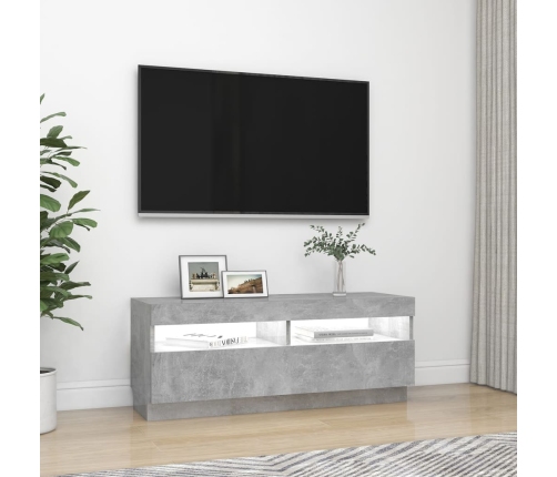 vidaXL Mueble de TV con luces LED gris hormigón 100x35x40 cm