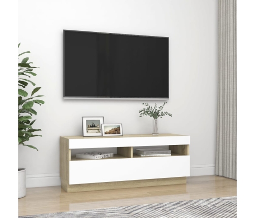 Mueble de TV con luces LED blanco y roble Sonoma 100x35x40 cm