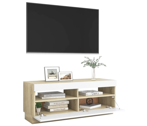 Mueble de TV con luces LED blanco y roble Sonoma 100x35x40 cm