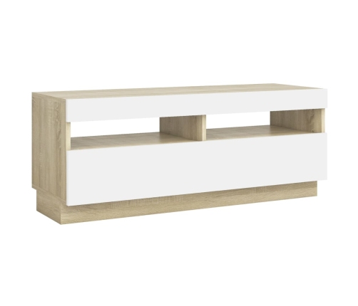 Mueble de TV con luces LED blanco y roble Sonoma 100x35x40 cm