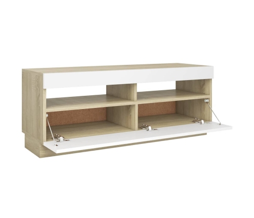 Mueble de TV con luces LED blanco y roble Sonoma 100x35x40 cm