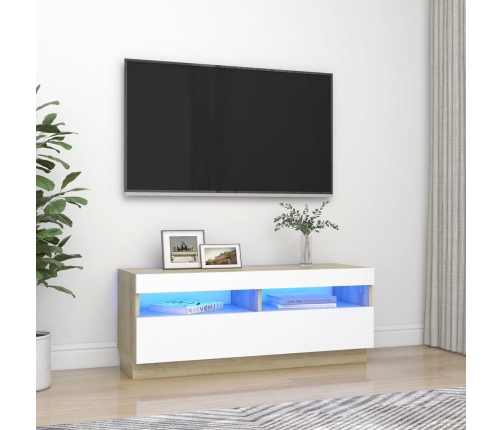 Mueble de TV con luces LED blanco y roble Sonoma 100x35x40 cm