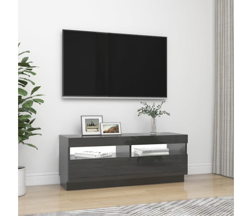 Mueble para TV con luces LED gris brillante 100x35x40 cm