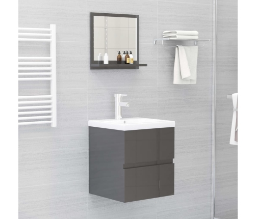 Espejo de baño madera contrachapada gris brillo 40x10,5x37 cm