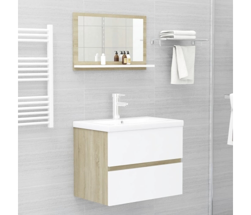 Espejo de baño madera contrachapada blanco roble 60x10,5x37 cm