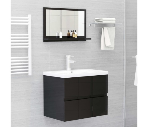 Espejo de baño madera contrachapada negro brillo 60x10,5x37 cm