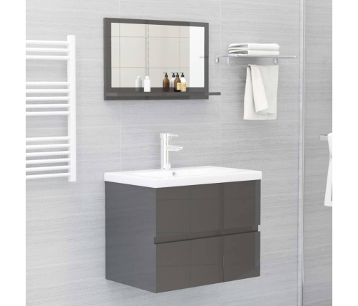 Espejo de baño madera contrachapada gris brillo 60x10,5x37 cm