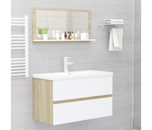 Espejo de baño madera contrachapada blanco roble 80x10,5x37 cm